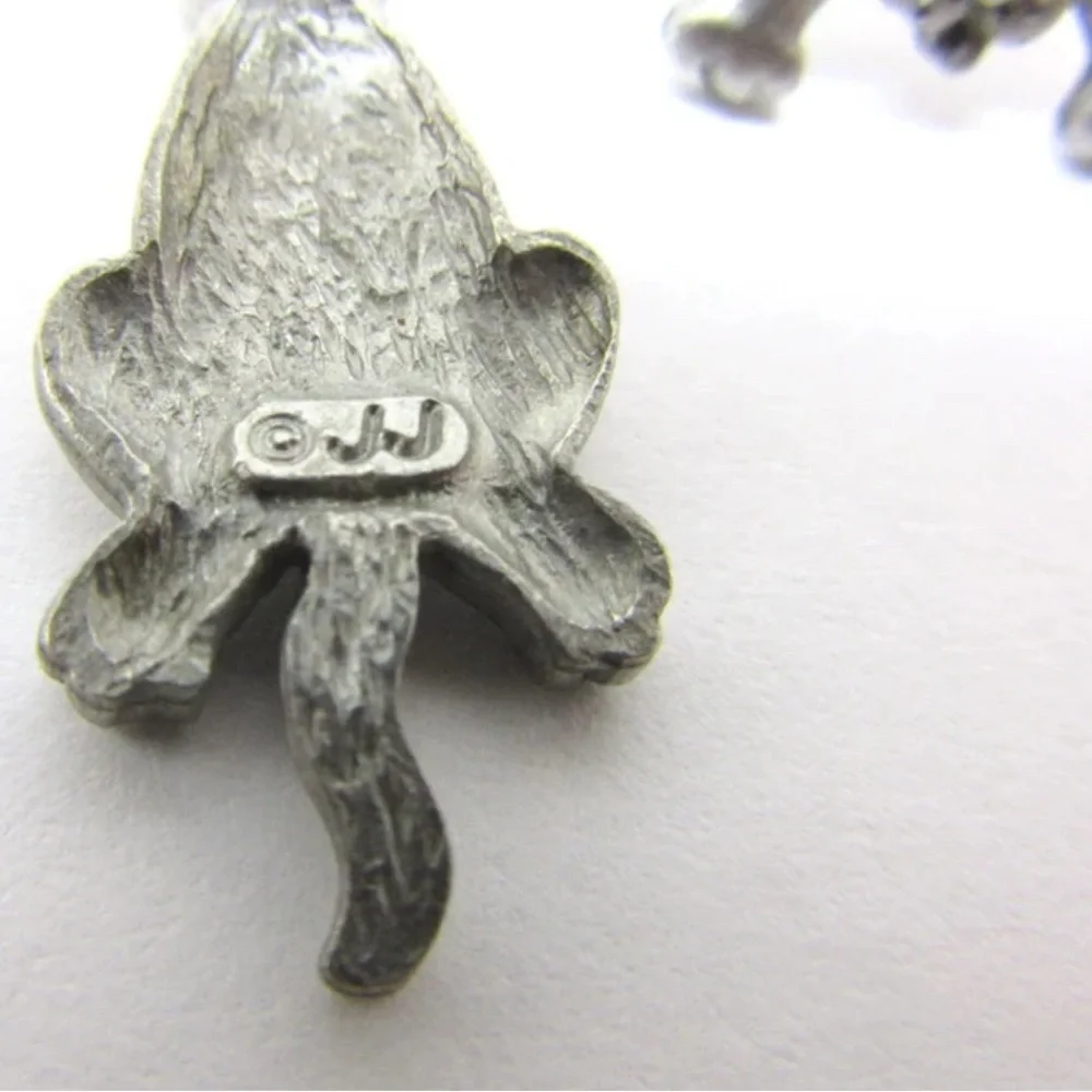 Vintage NWT JJ Jonette Signed Pewter Puppy (3D) 2-Piece DOG Pierced Earrings